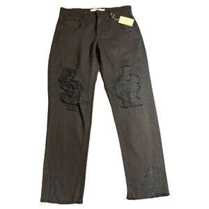 Hidden Jeans Bailey Boyfriend Women's Black New Distressed High Rise Raw Hem 26